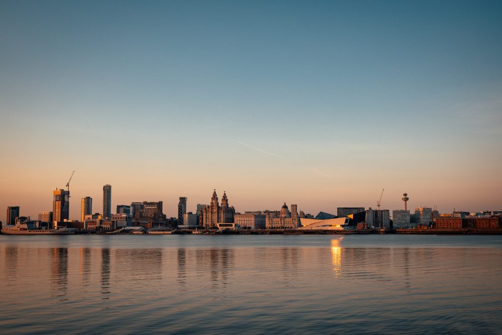 Where to stay in Liverpool - the city's waterfront during sunset