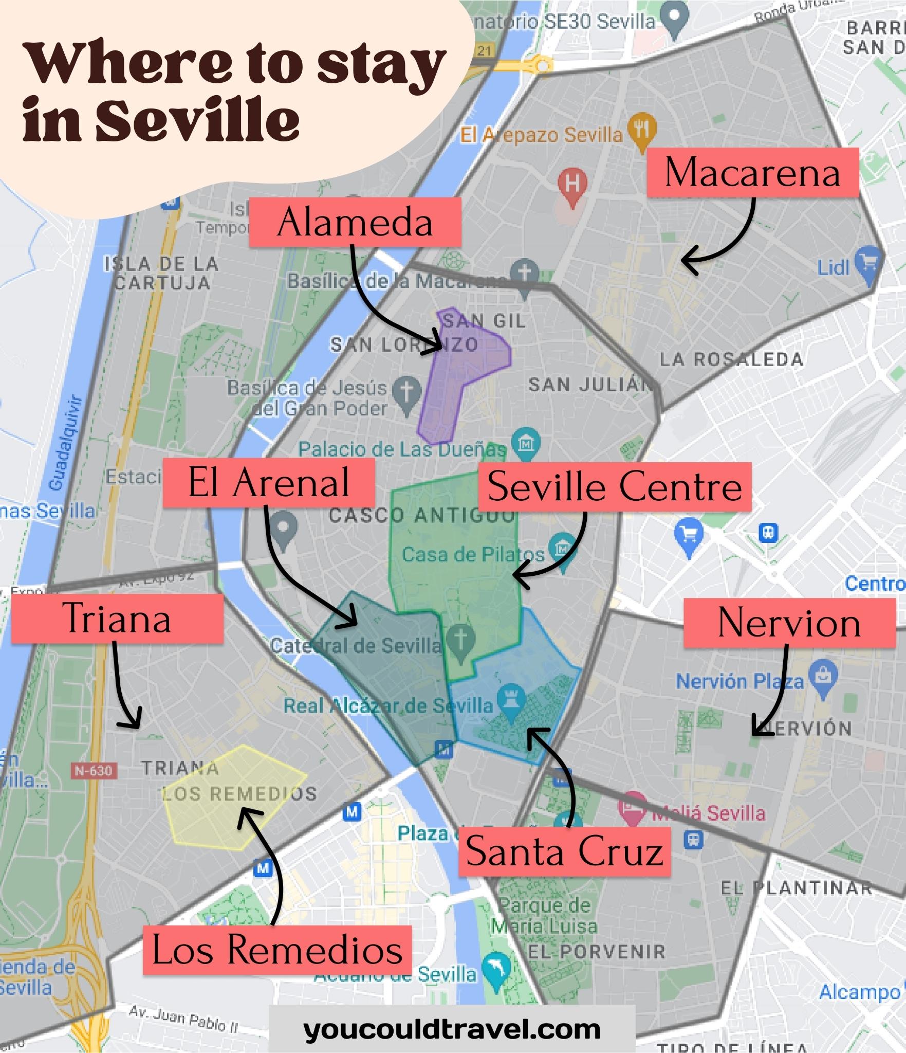 Where to Stay in Seville Neighbourhood Map
