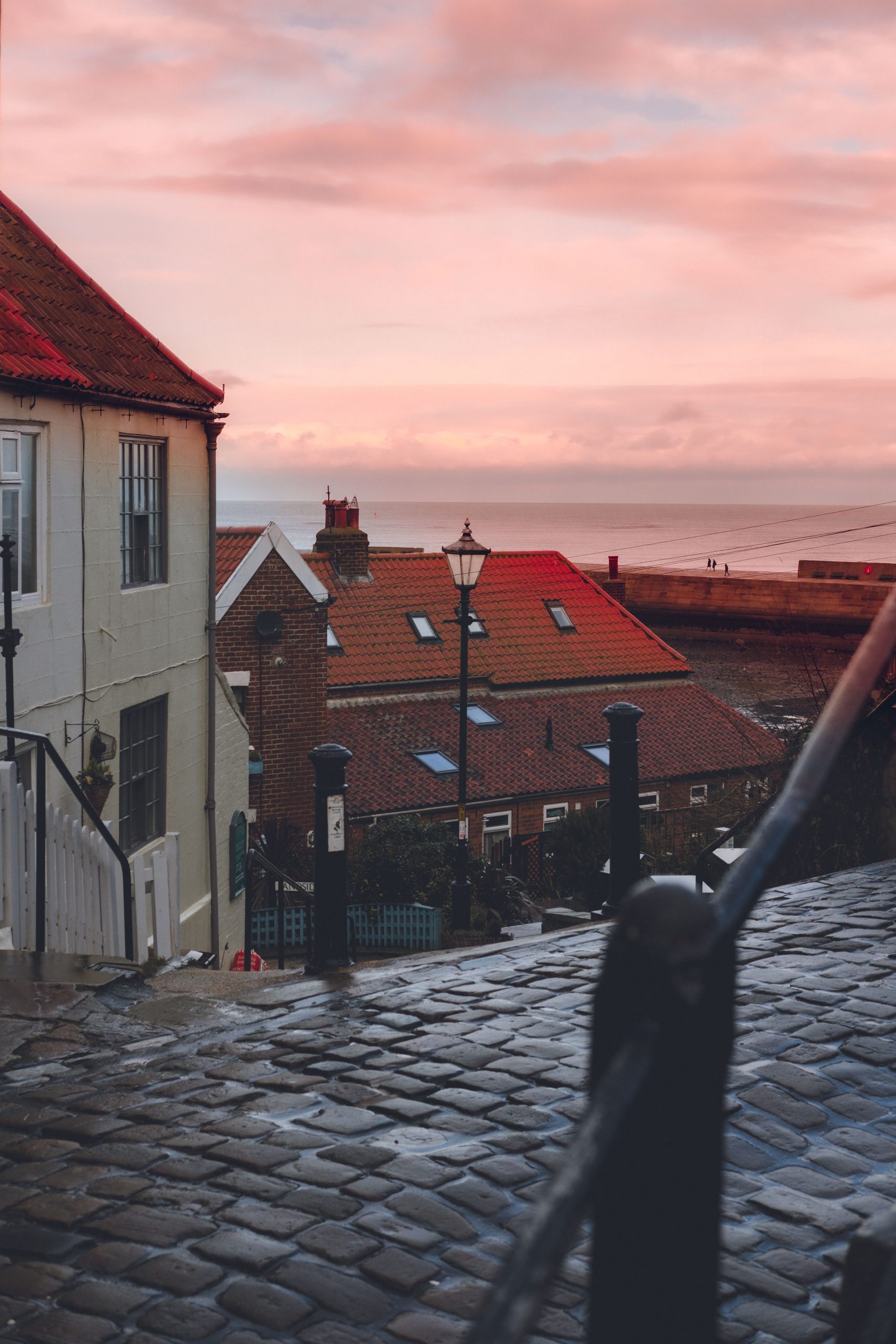 Whitby town during sunset