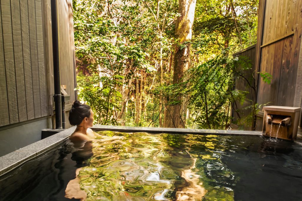 Private onsen bath in the hotel with views