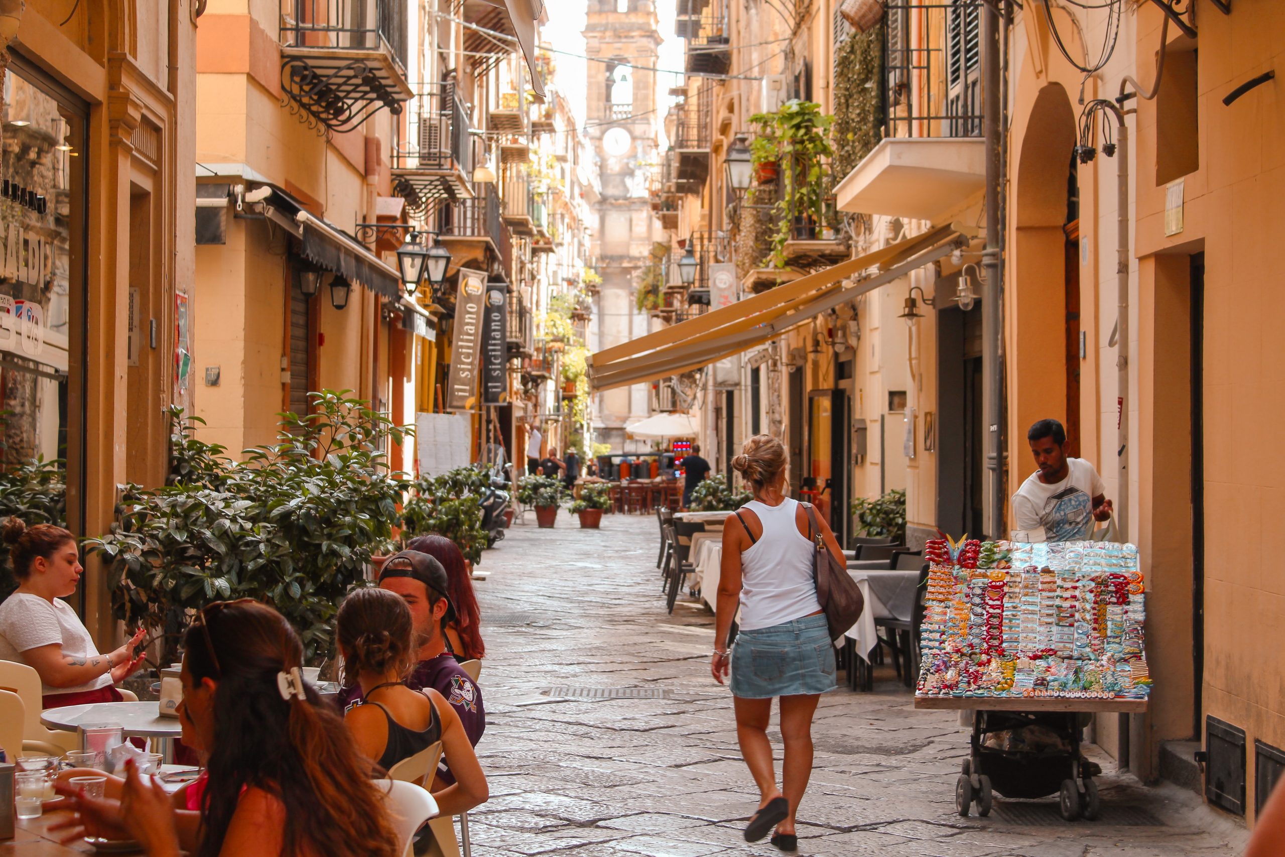 Woman walking in the city of Palermo Woman walking in the city of Palermo