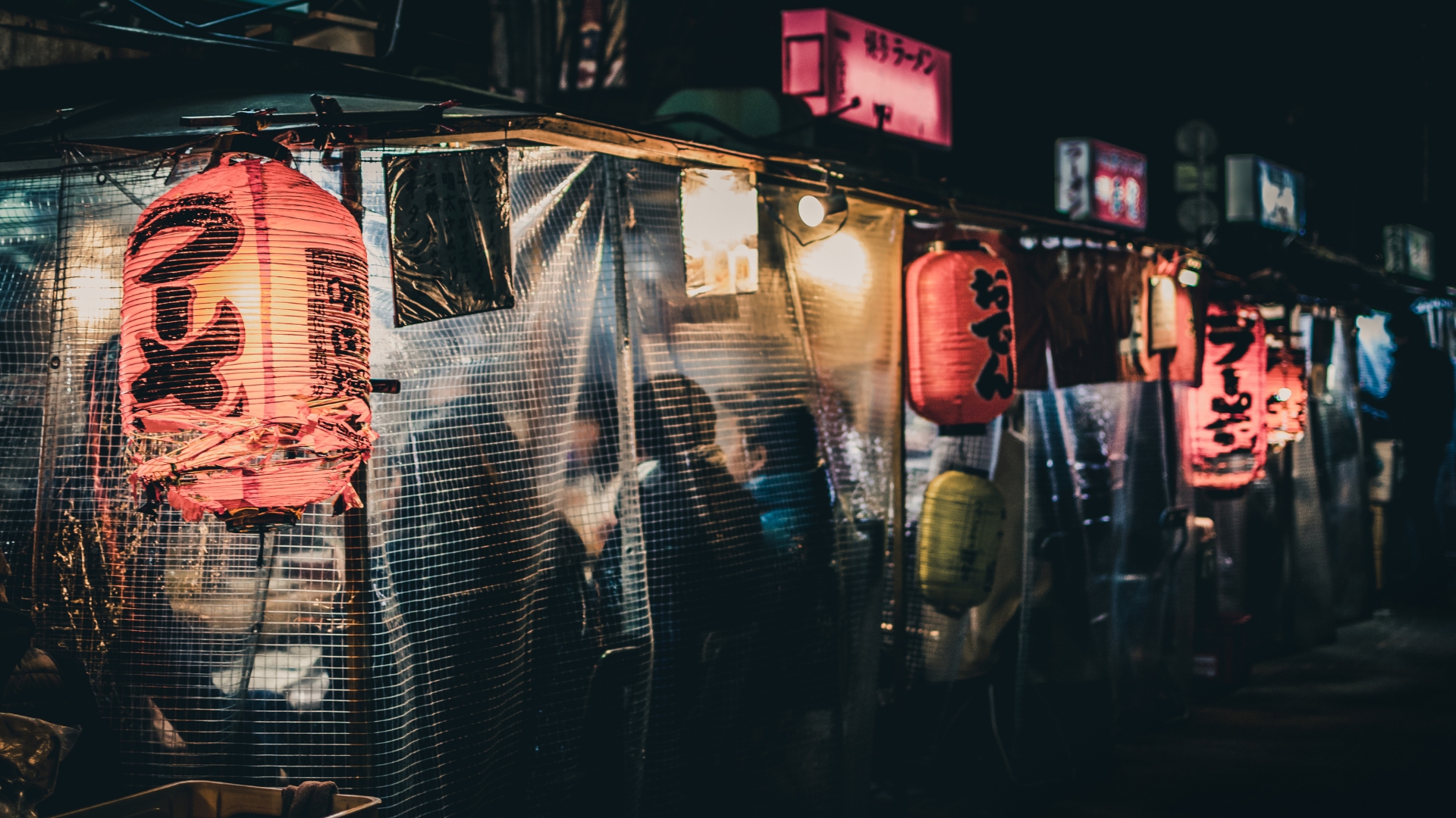 Covered Yatai food stalls in Fukuoka at night Covered Yatai food stalls in Fukuoka at night