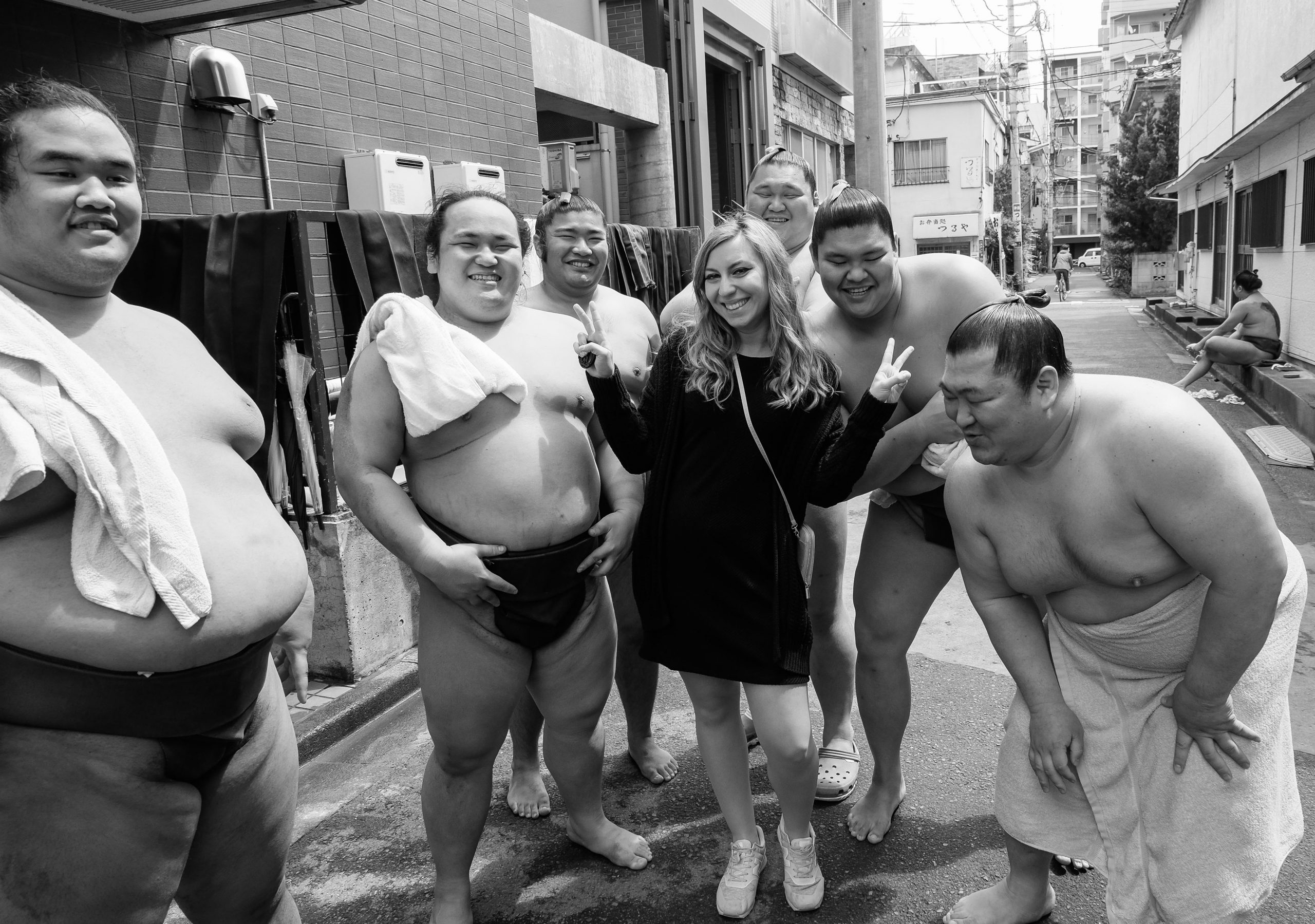 Cory seeing the Sumo Players Morning Practice - one of the unique things to do in Tokyo