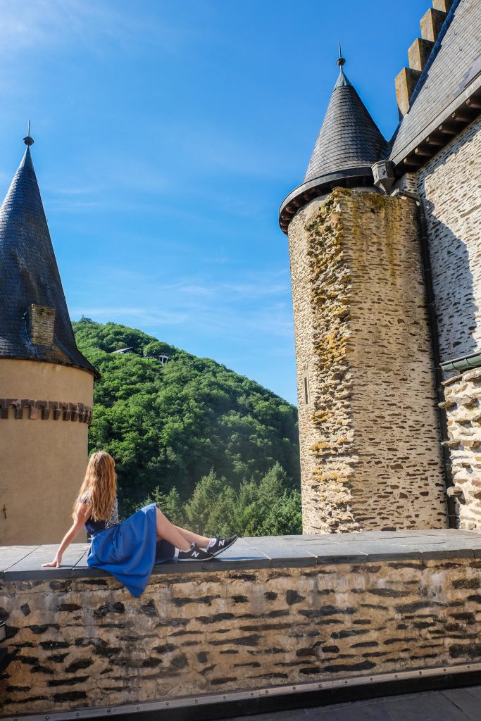 You Could Travel walking to Vianden Castle Luxembourg in her walking shoes from New Balance